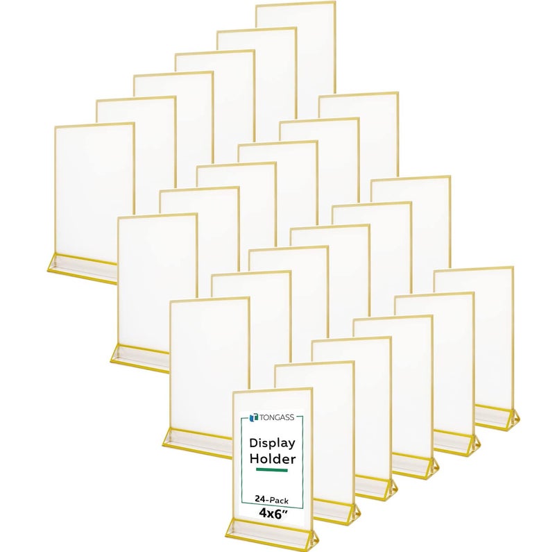 TonGass 24-Pack 4x6 Standard Double-Sided Acrylic Wedding Table Numbers Picture Frames  Clear Sign Holders with 3mm Gold Border & Vertical Stand - Image 1